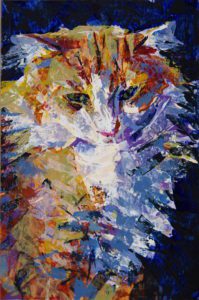 Cat with white ruff, an acrylic color and knife painting portrait study, by Elizabeth Lisa Petrulis